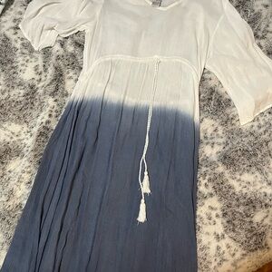 Elegant White and Blue Midi Dress